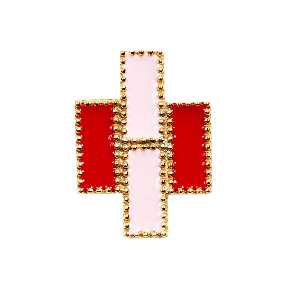 Deco Mosaic Gold-Plated Geometric Stud Earrings in Pink & Red