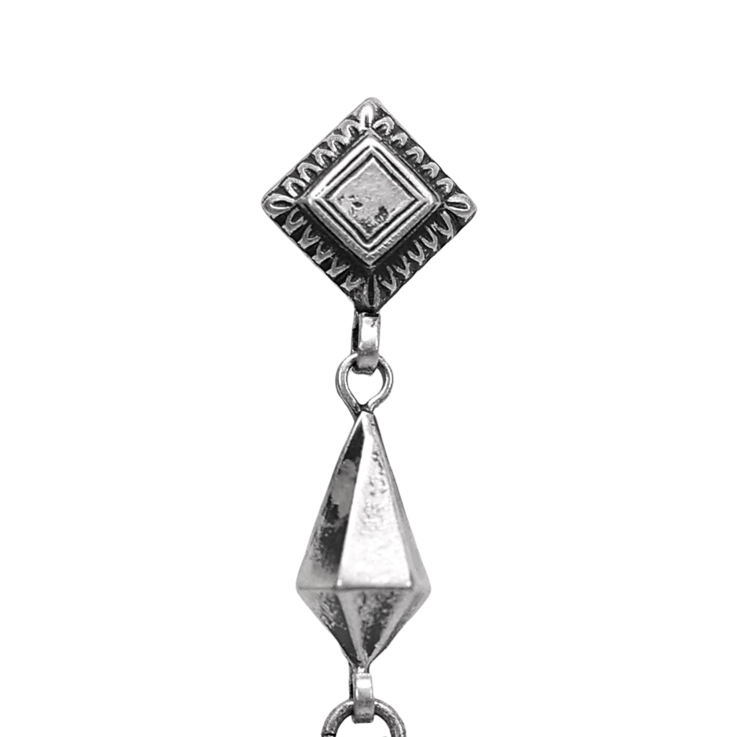 Taveez Handcrafted Stamped Silver Earrings with Ghungroos