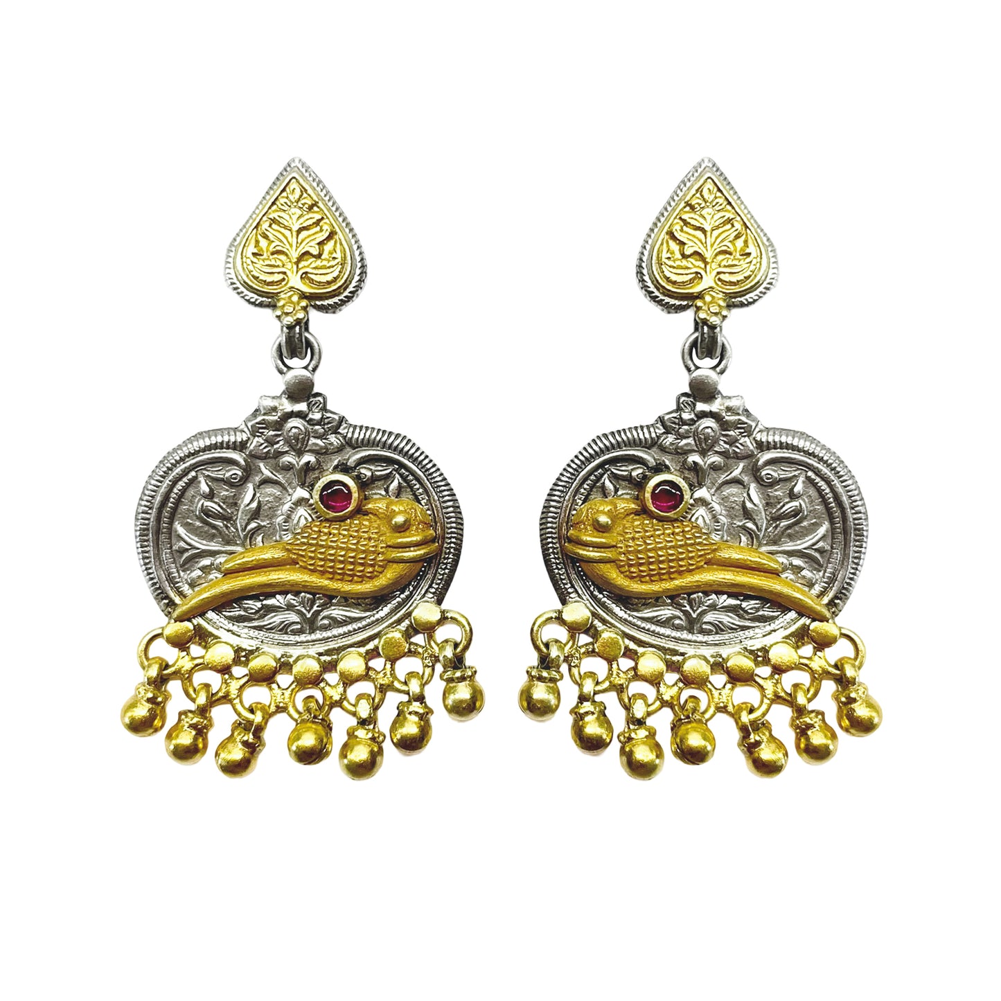 Phulwari Stamped Gold-Plated Earrings with Butterfly-Post Closure