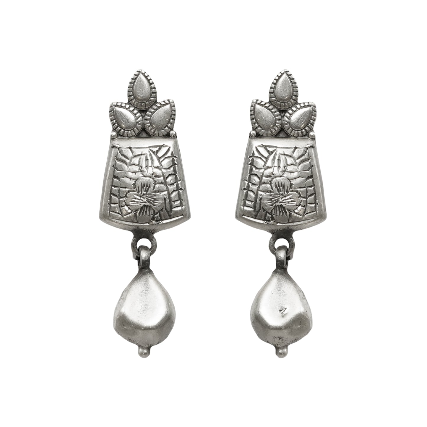 Sitara Handcrafted Engraved Silver Earrings – Timeless Elegance with Butterfly Post Closure