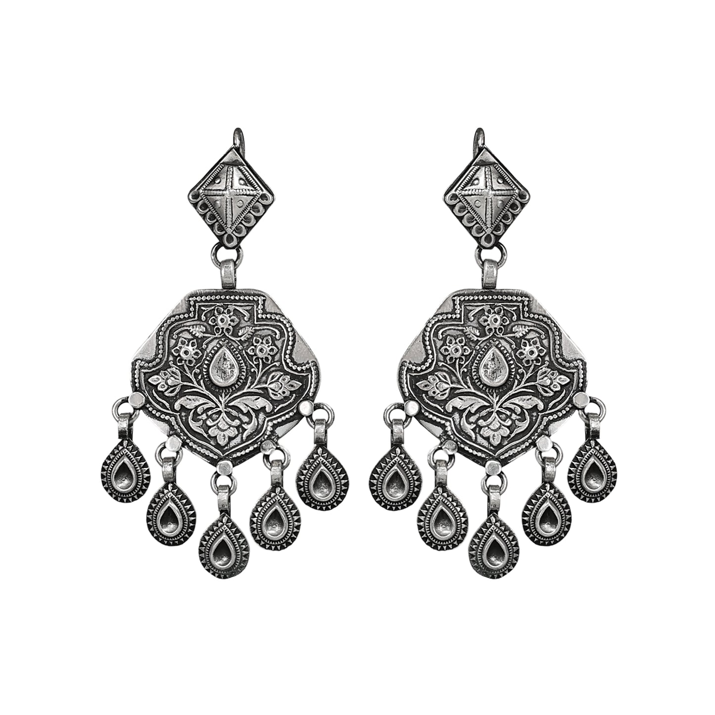 Devi Stamping Silver Earrings with Hook Closure