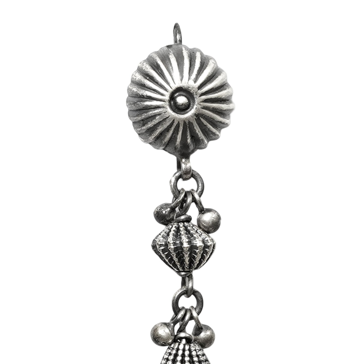 Rangeela Handmade Silver Earrings with Stamping, Handcrafted Beads & Ghungroos