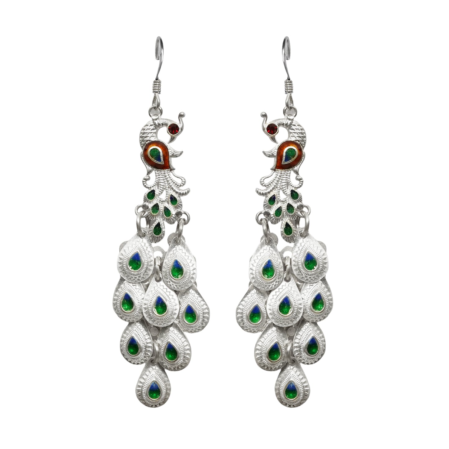 Phulwari Stamped Dangler Earrings with Glass Enameling (Meenakari) with Butterfly Post Closure