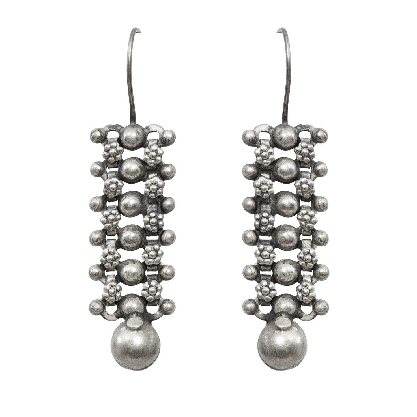 Sitara Handcrafted Stamped Silver Earrings with Beads – Elegant Hook Design