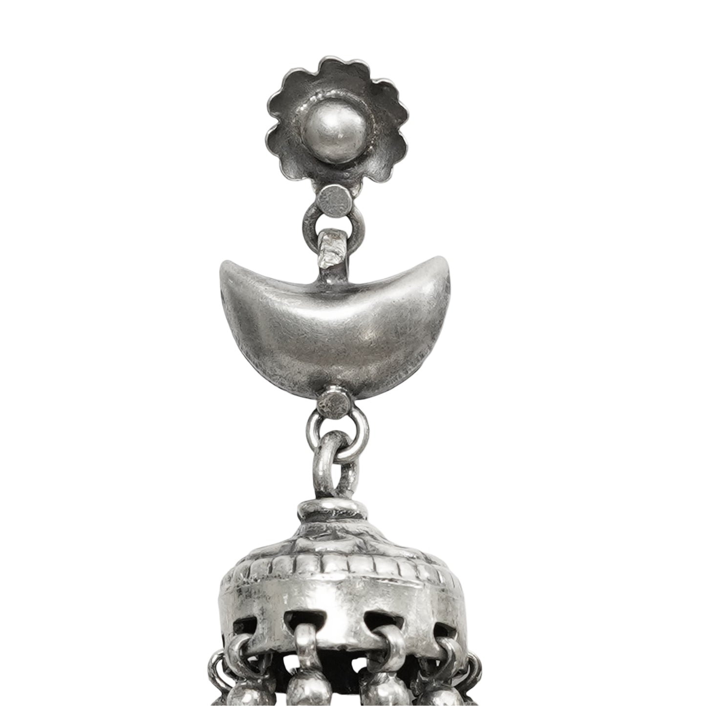 Sitara Handcrafted Stamped & Embossed Silver Jhumkas with Bead Detailing