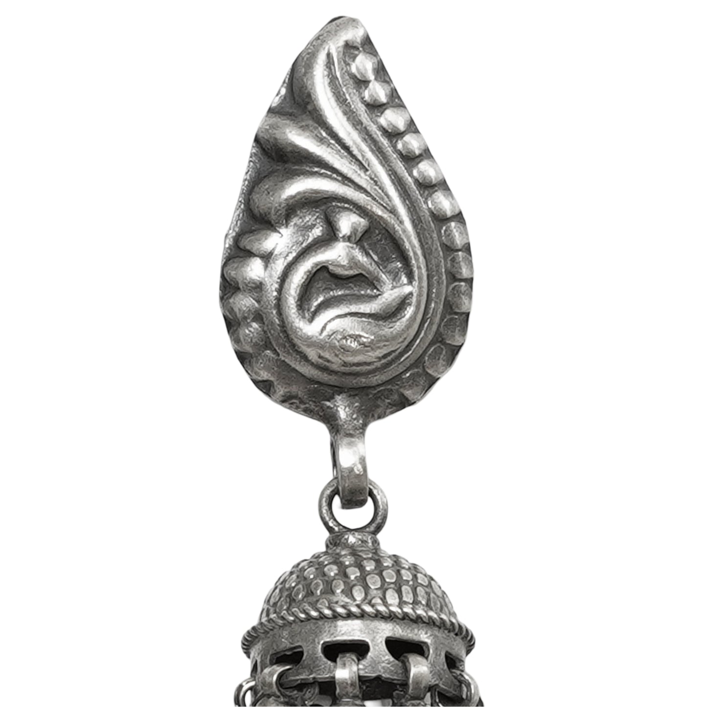 Sitara Handcrafted Stamped & Embossed Silver Jhumkas