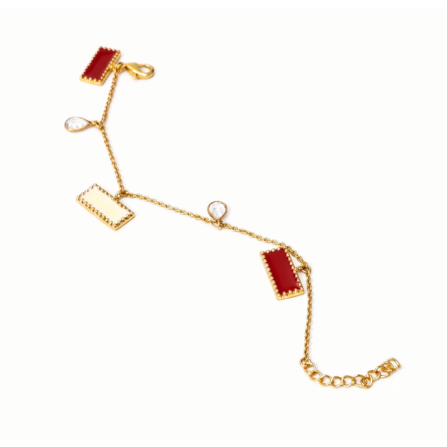 Deco Mosaic Gold Plated Charm Bracelet, Maroon and Off White