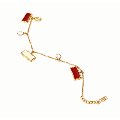Deco Mosaic Gold Plated Charm Bracelet, Maroon and Off White
