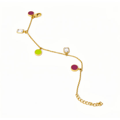 Deco Mosaic Gold Plated Charm Bracelet, Yellow-Green and Pink