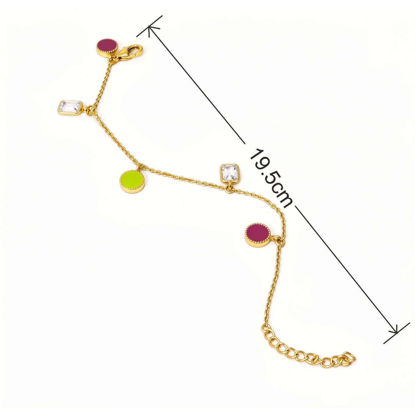 Deco Mosaic Gold Plated Charm Bracelet, Yellow-Green and Pink