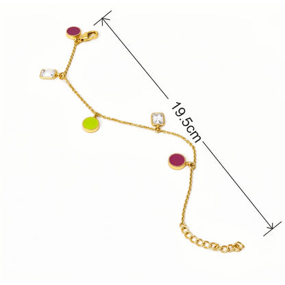 Deco Mosaic Gold Plated Charm Bracelet, Yellow-Green and Pink