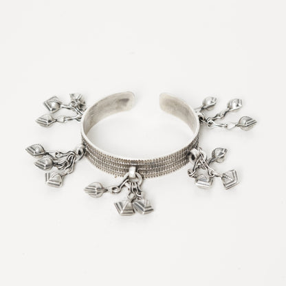 Rangeela Handmade Silver Kada Bangle with Deep Stamped Textures & Ghungroos
