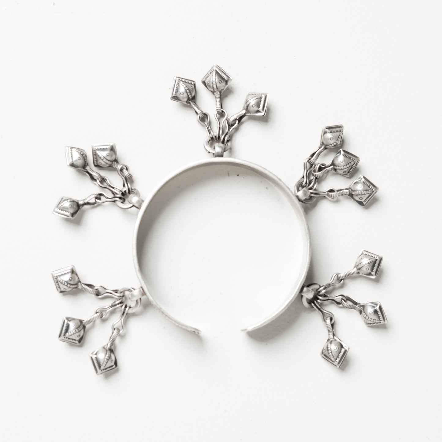 Rangeela Handmade Silver Kada Bangle with Deep Stamped Textures & Ghungroos
