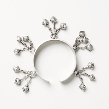 Rangeela Handmade Silver Kada Bangle with Deep Stamped Textures & Ghungroos