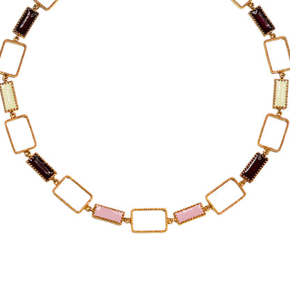 Deco Mosaic Gold-Plated Short Necklace in Pnk, White & Maroon