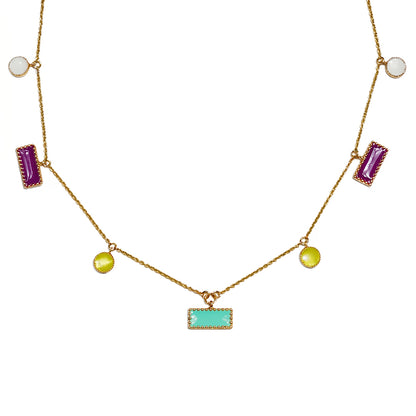 Deco Mosaic Mid-Length Enamel Necklace – Gold Plated Contemporary Necklace