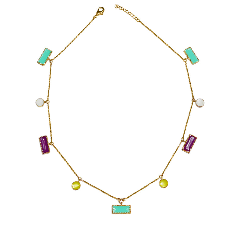 Deco Mosaic Mid-Length Enamel Necklace – Gold Plated Contemporary Necklace