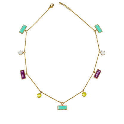 Deco Mosaic Mid-Length Enamel Necklace – Gold Plated Contemporary Necklace