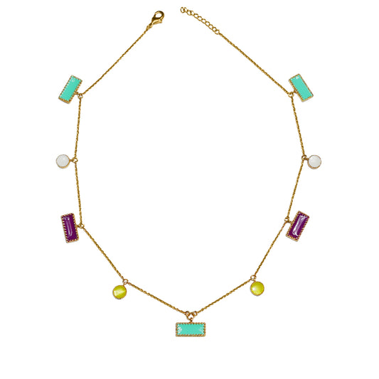 Deco Mosaic Mid-Length Enamel Necklace – Gold Plated Contemporary Necklace