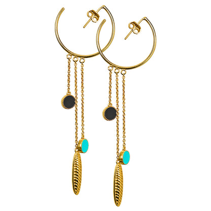 Deco Mosaic Gold-Plated Shoulder Duster Hoop Earrings in Blue & Black