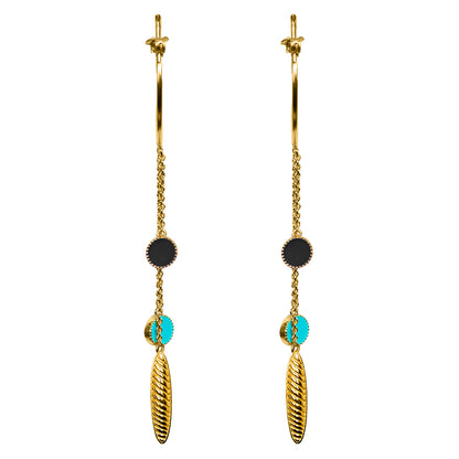 Deco Mosaic Gold-Plated Shoulder Duster Hoop Earrings in Blue & Black
