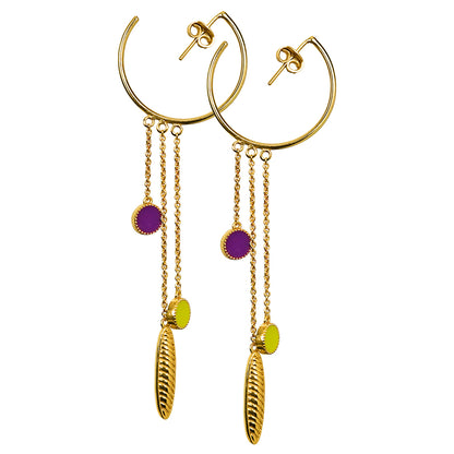 Deco Mosaic Gold-Plated Shoulder Duster Hoop Earrings in Purple & Green