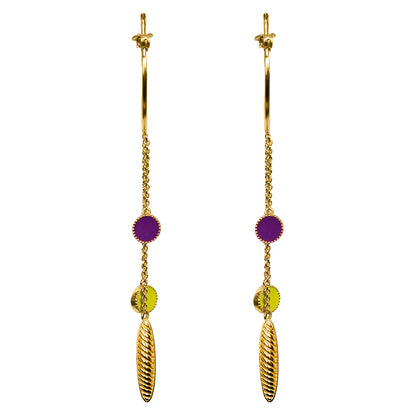Deco Mosaic Gold-Plated Shoulder Duster Hoop Earrings in Purple & Green