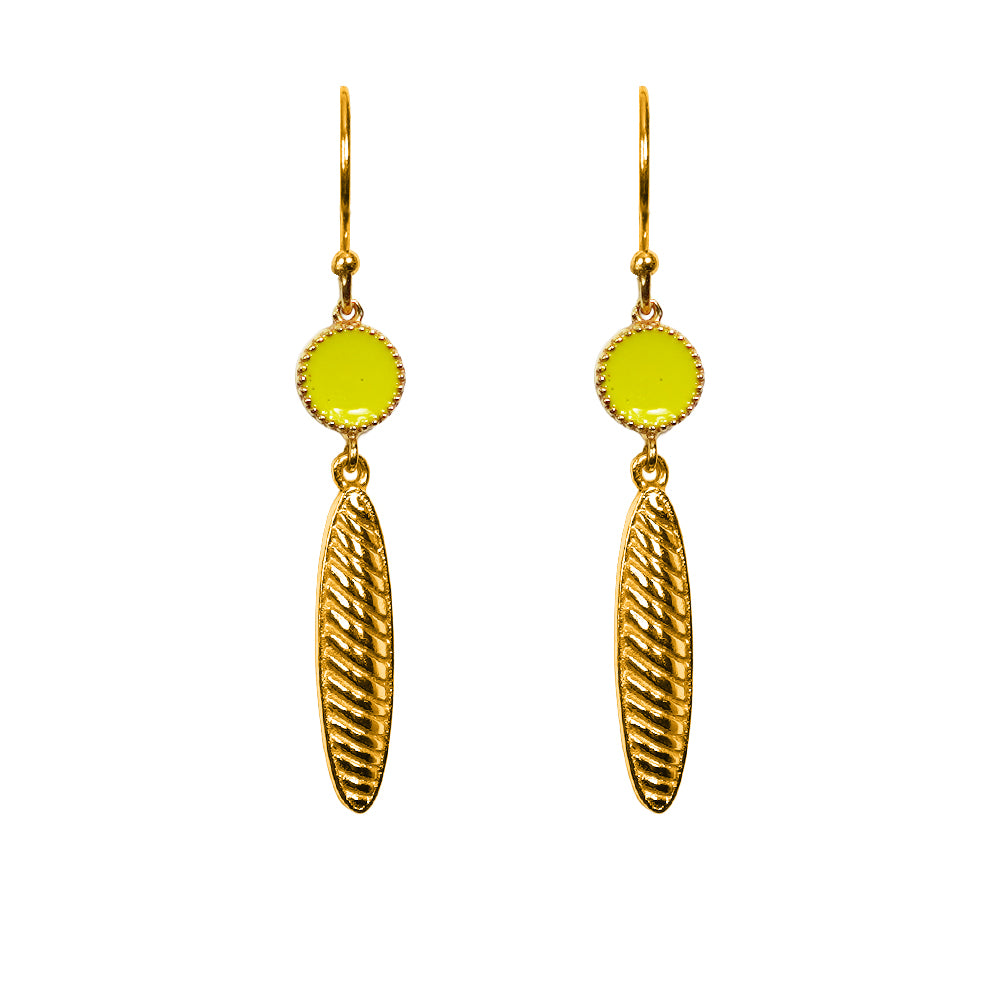 Deco Mosaic Citrus Green Hook Earrings – Gold Plated Enamel Earrings