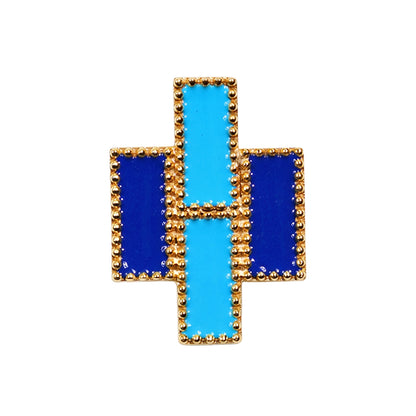 Deco Mosaic Gold-Plated Geometric Stud Earrings in Light & Dark Blue