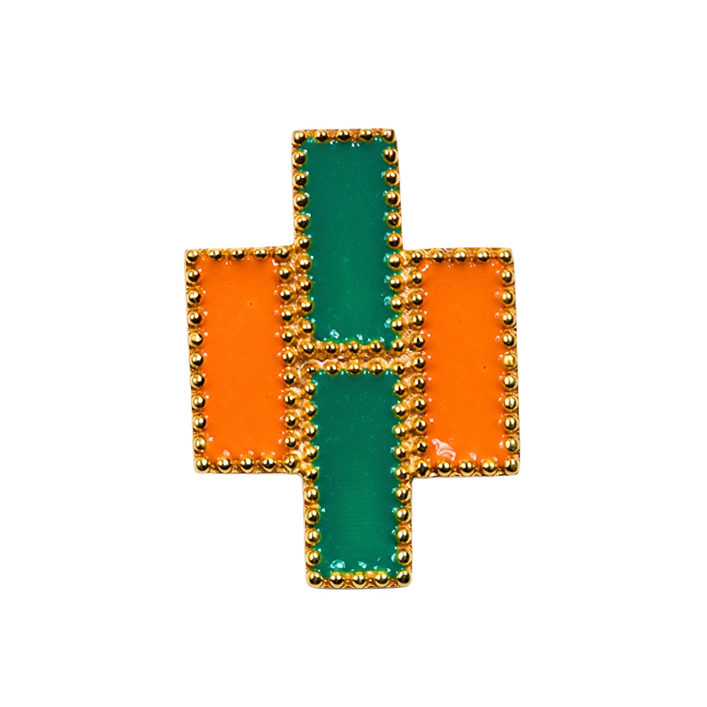 Deco Mosaic Gold-Plated Geometric Stud Earrings in Yellow & Green