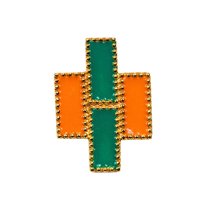Deco Mosaic Gold-Plated Geometric Stud Earrings in Yellow & Green
