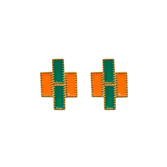 Deco Mosaic Gold-Plated Geometric Stud Earrings in Yellow & Green