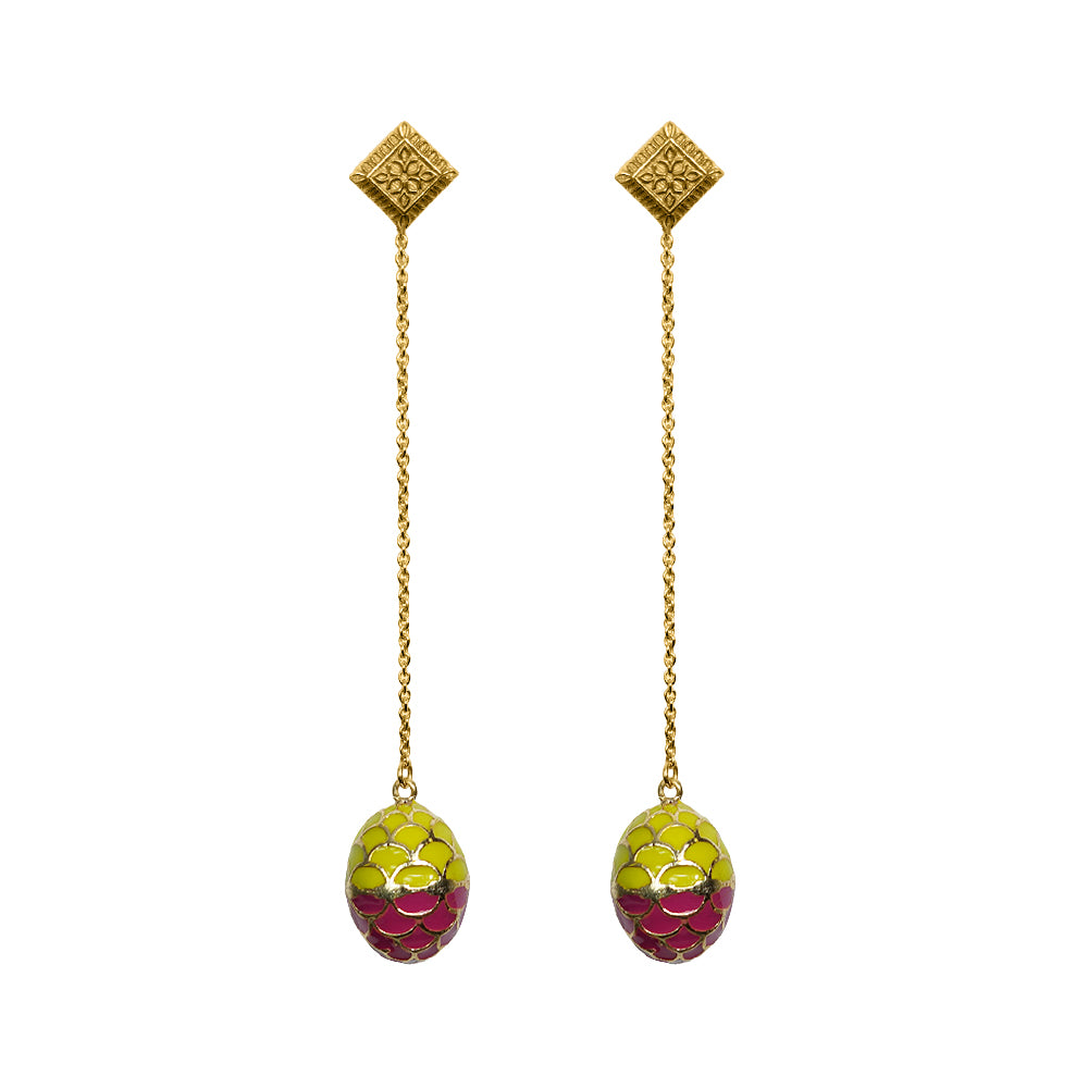 Deco Mosaic Gold-Plated Shoulder Duster Earrings in Green & Pink