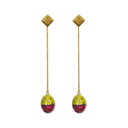 Deco Mosaic Gold-Plated Shoulder Duster Earrings in Green & Pink