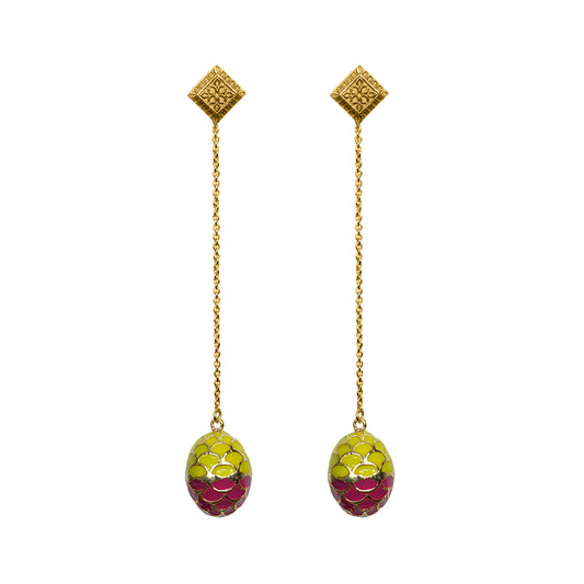 Deco Mosaic Gold-Plated Shoulder Duster Earrings in Green & Pink