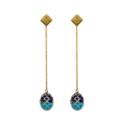 Deco Mosaic Gold-Plated Shoulder Duster Earrings in Light & Dark Blue