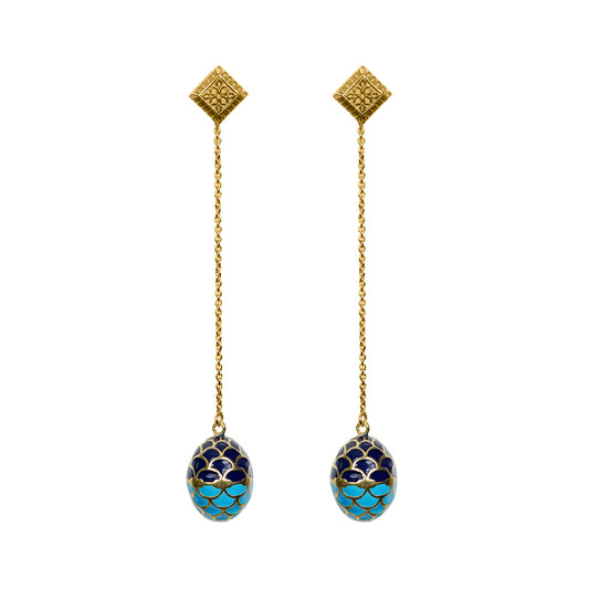 Deco Mosaic Gold-Plated Shoulder Duster Earrings in Light & Dark Blue