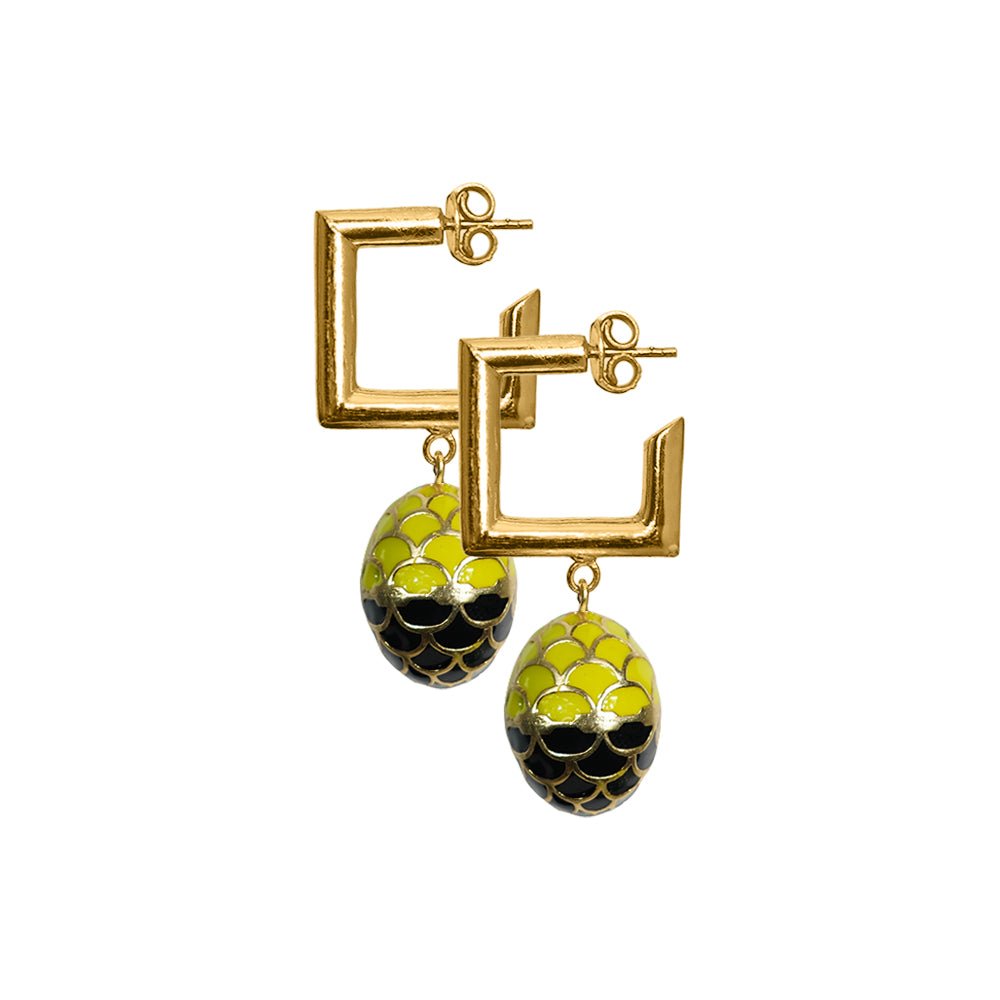 Deco Mosaic Gold-Plated Square Earrings in Yellow & Black