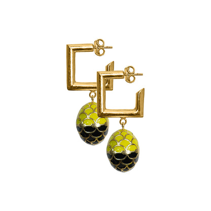 Deco Mosaic Gold-Plated Square Earrings in Yellow & Black