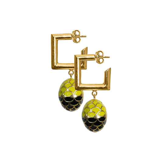 Deco Mosaic Gold-Plated Square Earrings in Yellow & Black