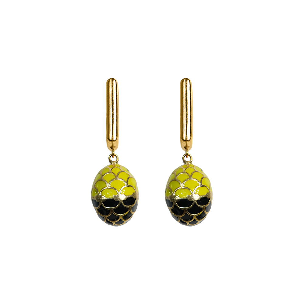 Deco Mosaic Gold-Plated Square Earrings in Yellow & Black