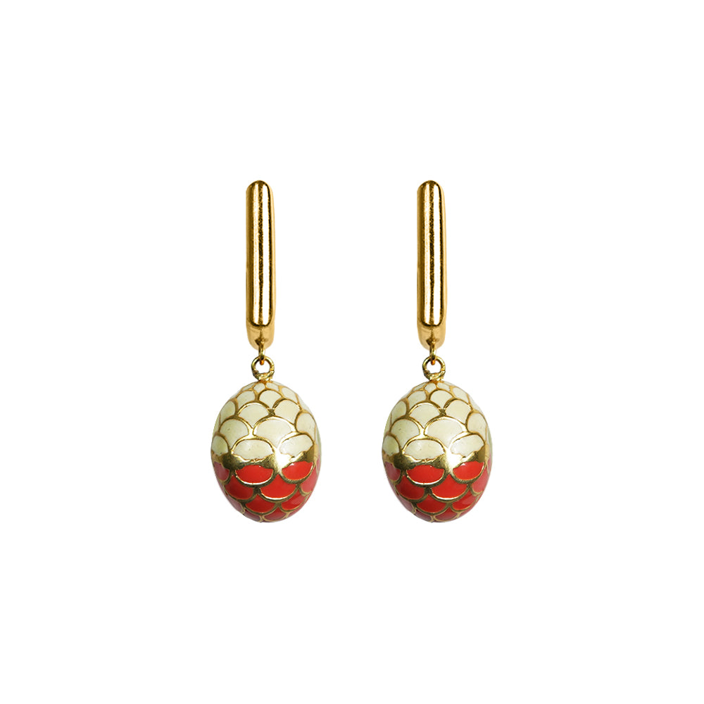 Deco Mosaic Gold-Plated Square Earrings in Red & White