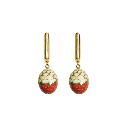 Deco Mosaic Gold-Plated Square Earrings in Red & White