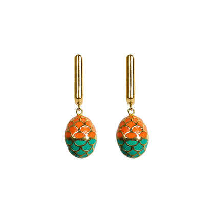 Deco Mosaic Gold-Plated Square Earrings in Orange & Green