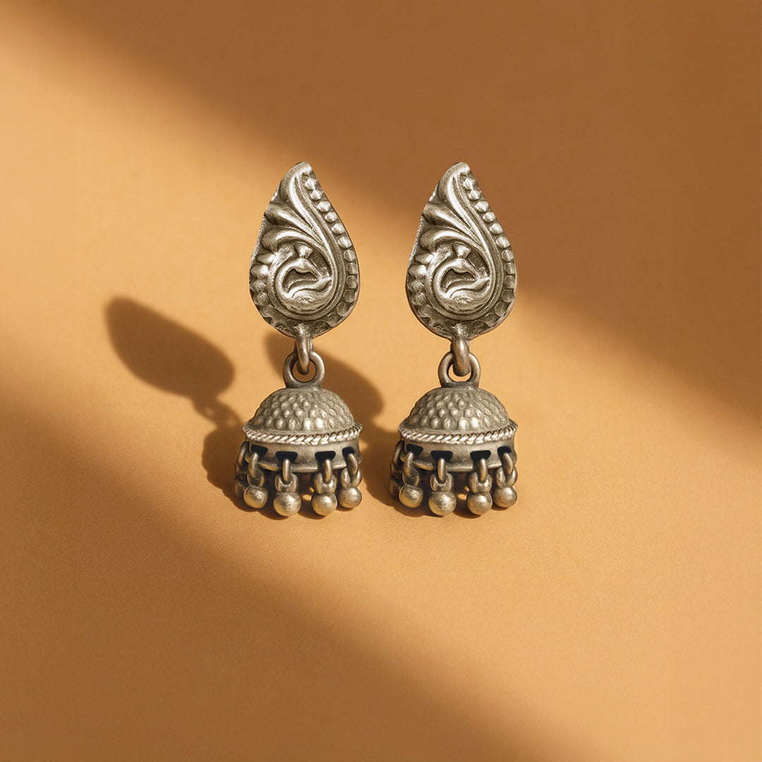 Sitara Handcrafted Stamped & Embossed Silver Jhumkas