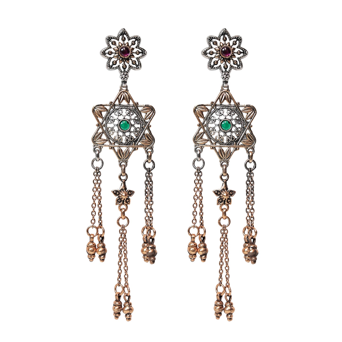 Phulwari Jali Cast Dangler Earrings with Dual Finish & Gold Plating – Butterfly-Post Closure