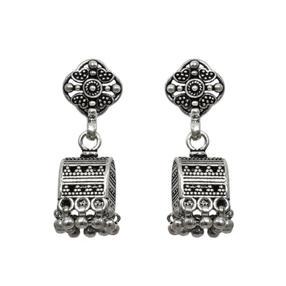 Sitara Handcrafted Stamped & Embossed Silver Jhumkas – Elegant Traditional Earrings
