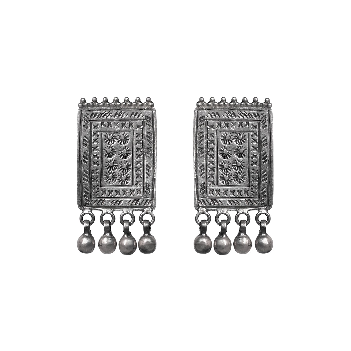 Sitara Handcrafted Engraved Silver Earrings – Timeless Elegance with Butterfly Post Closure
