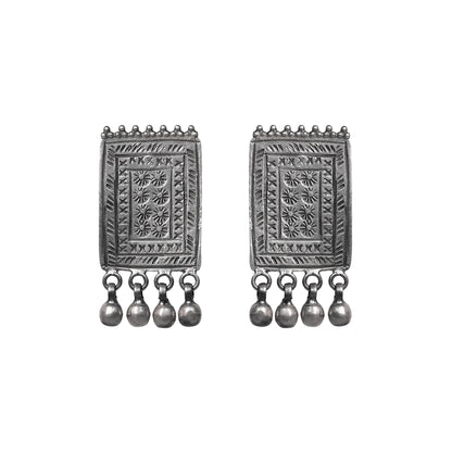 Sitara Handcrafted Engraved Silver Earrings – Timeless Elegance with Butterfly Post Closure