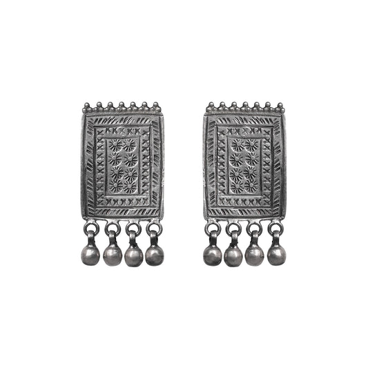 Sitara Handcrafted Engraved Silver Earrings – Timeless Elegance with Butterfly Post Closure